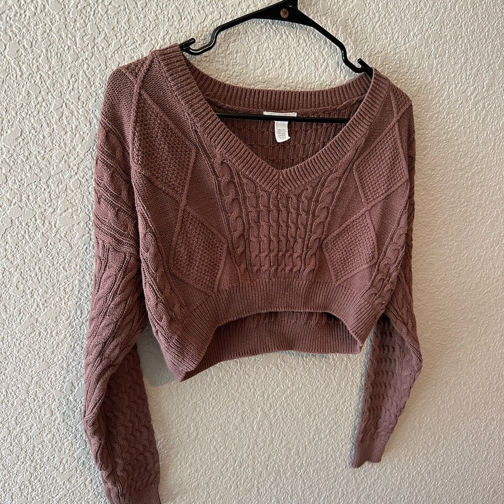 Cozy Brown V-Neck Cropped Sweater